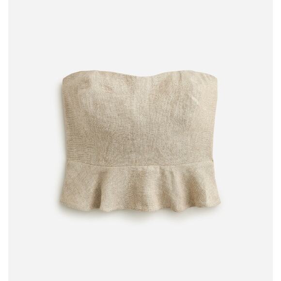J.Crew Cropped Bustier Peplum Top Heavyweight Linen Flax Beige Preppy US 14 NWT - Picture 3 of 11